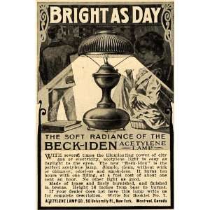  1906 Ad Beck Iden Acetylene Lamp Knitting Needlework 