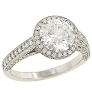  Round 3 Sided Pave Set Diamond Eng Ring .71ct (cz ctr 