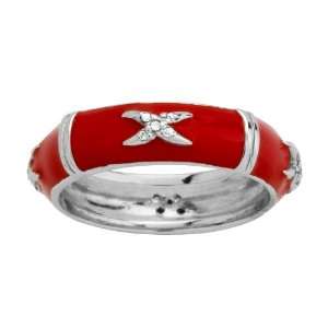   Red Enamel X Design Diamond Accent Womens Ring, Size 9 Jewelry
