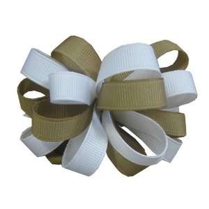    Beige and White Two Color Ribbon Bow Barrette