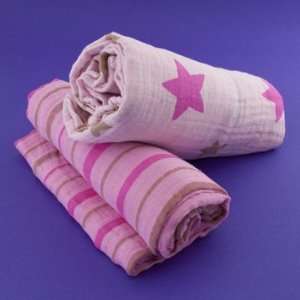   Stars & Stripes GIRL   2 pack, organic muslin swaddling blankets Baby