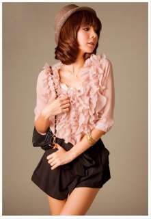 NEW Female See through Chiffon 3/4 Sleeve Tops Blouses  