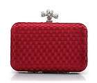 Red Textured Satin Minaudiere Hard Mini Evening Clutch Purse with Knot 