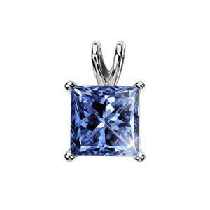   White Gold Pendant with Blue Diamond 1/2 carat Princess cut Jewelry