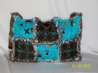   Treasure Aqua Brown Rag Quilt Diaper Bag Tote Purse Great Gift  