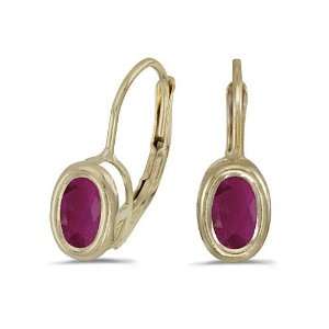    14k Yellow Gold Oval Ruby Bezel Lever back Earrings Jewelry