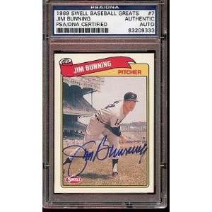 Signed Jim Bunning Ball   1989 Swell Gum Card #7 PSA DNA Authentic 