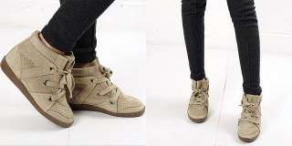 Womens Beige Lace Up High Top Sneakers Shoes US 6 8 / Ladies Wedge 