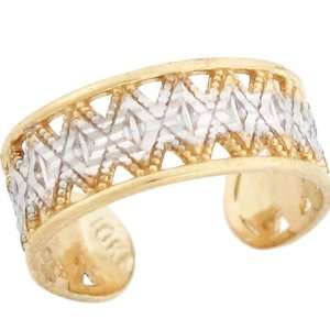    10k Solid Two Tone Gold Filigree Diamond Cut Toe Ring Jewelry