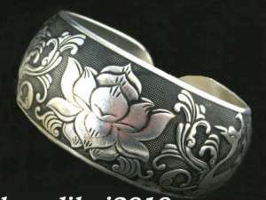 Exquisite Tibet Silver Carved Flowers cuff Bracelet  