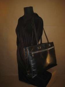 PERLINA Black Leather Tote Shopper Satchel Classic Shoulder Purse 