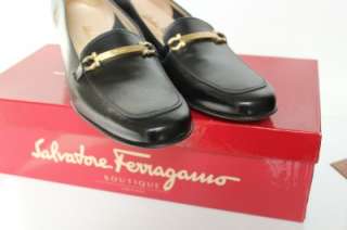 Salvatore Ferragamo Black Shoes w/ Gold Logo, NIB, 8.5 AAA  