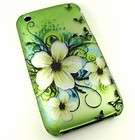   IPHONE 3G 3GS GREEN WHITE FLOWERS HARD COVER CASE PHONE ACCESSORIES