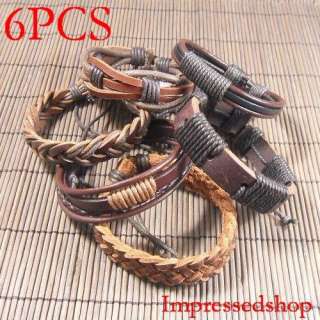 Wholesale lots 6pcs ethnic tribal genuine leather bracelets L42  