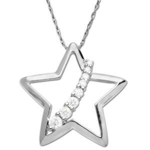  10k White Gold Diamond Journey Star Pendant (1/5 cttw, I J 