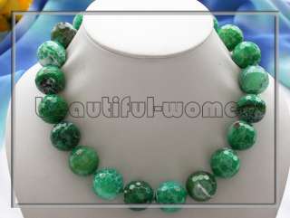 Huge 20mm green faceted fire agate bead necklace 17inch  