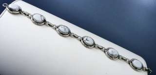 White Buffalo Turquoise 6 Stone Link Bracelet   Mexican Silver  