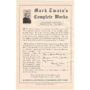  1908 Mark Twain Complete Works Harper & Brothers Print Ad 