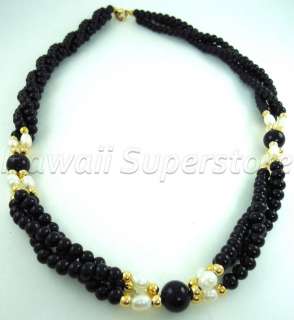 18inch Black onyx with 3 cluster gemstone necklace HJ  