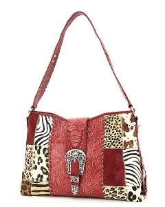 Genuine Western Red Leather & Fur Hobo Shoulder Purse Handbag Bag *New 