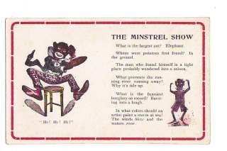 EARLY USA BLACK FACE COMIC MINSTREL SHOW JOKES Postcard  