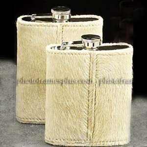   Steel Chrome with Honey Hide Leather Flask, 8 oz.