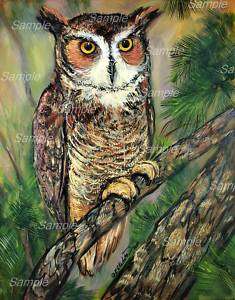 GREAT HORNED OWL GICLEE of Painting BIRD Kasheta ART  