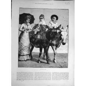  1885 Moring Ride Beach Donkey Children Seaside Print
