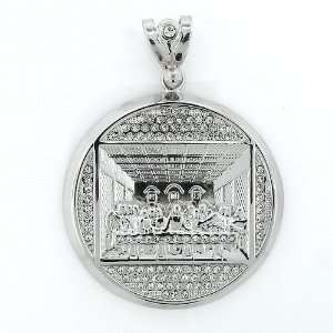 Mens Iced Out Hip Hop White Gold Plated Crystal Round Last Supper 
