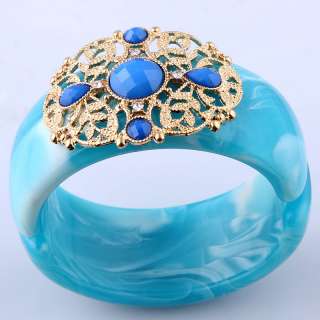 blue white wide resin antique design fashion copper teardrop bead cuff 