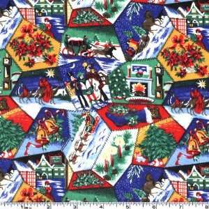  60 Wide Interlock Knit Holiday Patchwork Blue Fabric By 