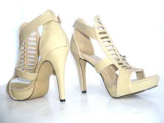 NEW Cream Platform buckle Dress Heels Shoes sandals  