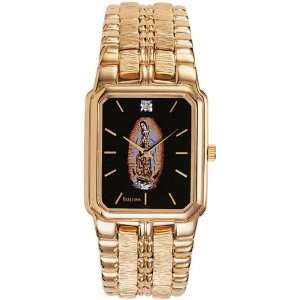  Bulova Mens Gold Tone Watch with Virgin Mary (Guadalupe 