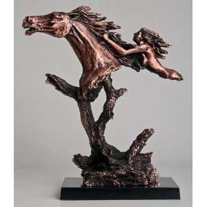  15 inch Copper Color Horse And Woman Head And Bust Statue 
