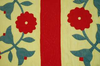 VIBRANT 1870s Mennonite Wreath Applique Antique Quilt  
