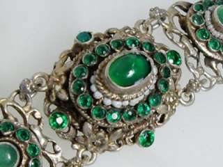 1890s Antique Austro Hungarian Chrysoprase Seed Pearl 800 Silver 