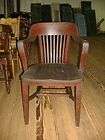 Striking Slat Back Desk Office Chair Vintage Antique Mahogany Arm 