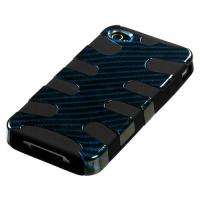   iPhone 4 4S HYBRID Hard/Flex Case 2D Blue Racing Fiber / Black  