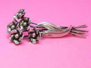 NANAS Vintage Sterling Silver Art Nouveau Flower Bouquet Pin Brooch 