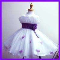 Purple White Wedding Party Prom Flower Girls Dress 4 5T  