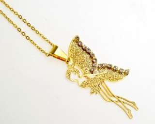 Gold 18k GF Chain & Charm Tinkerbell Fairy Swarovski Crystal Necklace 