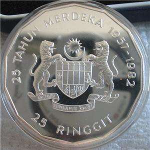 MALAYSIA 25 Ringgit 1982 Silver Proof Independence  