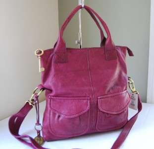 168 Fossil Modern Cargo Convertible Foldover Tote Berry  