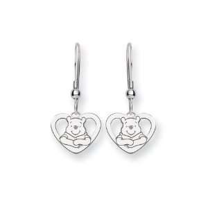  .925 Sterling Silver Winnie Pooh Open Heart Earrings 