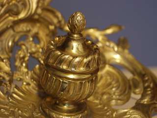 Antique 19th century French Roccoco style Gilt Brass Inkwell stand.