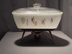 Vintage Inland Milk Glass Triangular Dish Bowl w/ Lid & Candle Heating 
