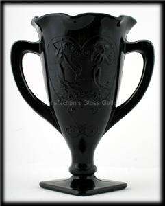 LE Smith Black Amethyst Vintage Depression Glass Nymph Trophy Vase 