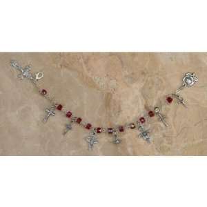  4 Crucifixes Charm Bracelets Red 7 3/4