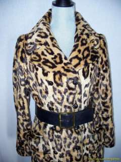 Gorgeous Vintage Leopard Print Faux 60s Coat M/L w/Belt Designer Label 