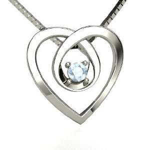 Infinite Heart Pendant, 14K White Gold Necklace with Aquamarine